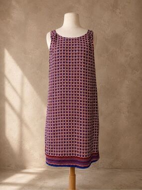 Lila Rose Sz 8 Sleeveless Shift Dress Geometric Medallion Print Blue Red Mini Dr